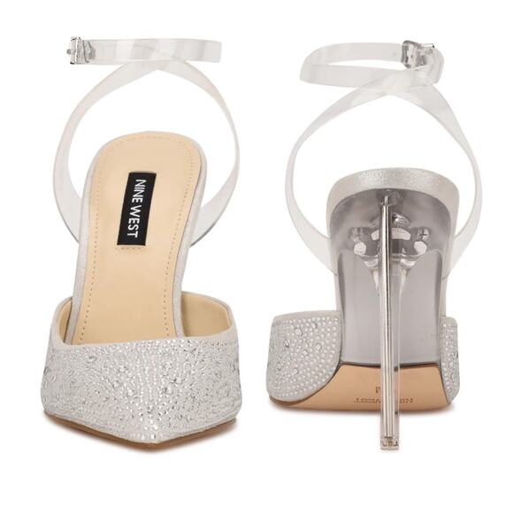 Nine West Women's Rhinestone Clear Ankle Strap/Heel Sparkel Stiletto Heel sz 7.5 - Picture 9 of 9